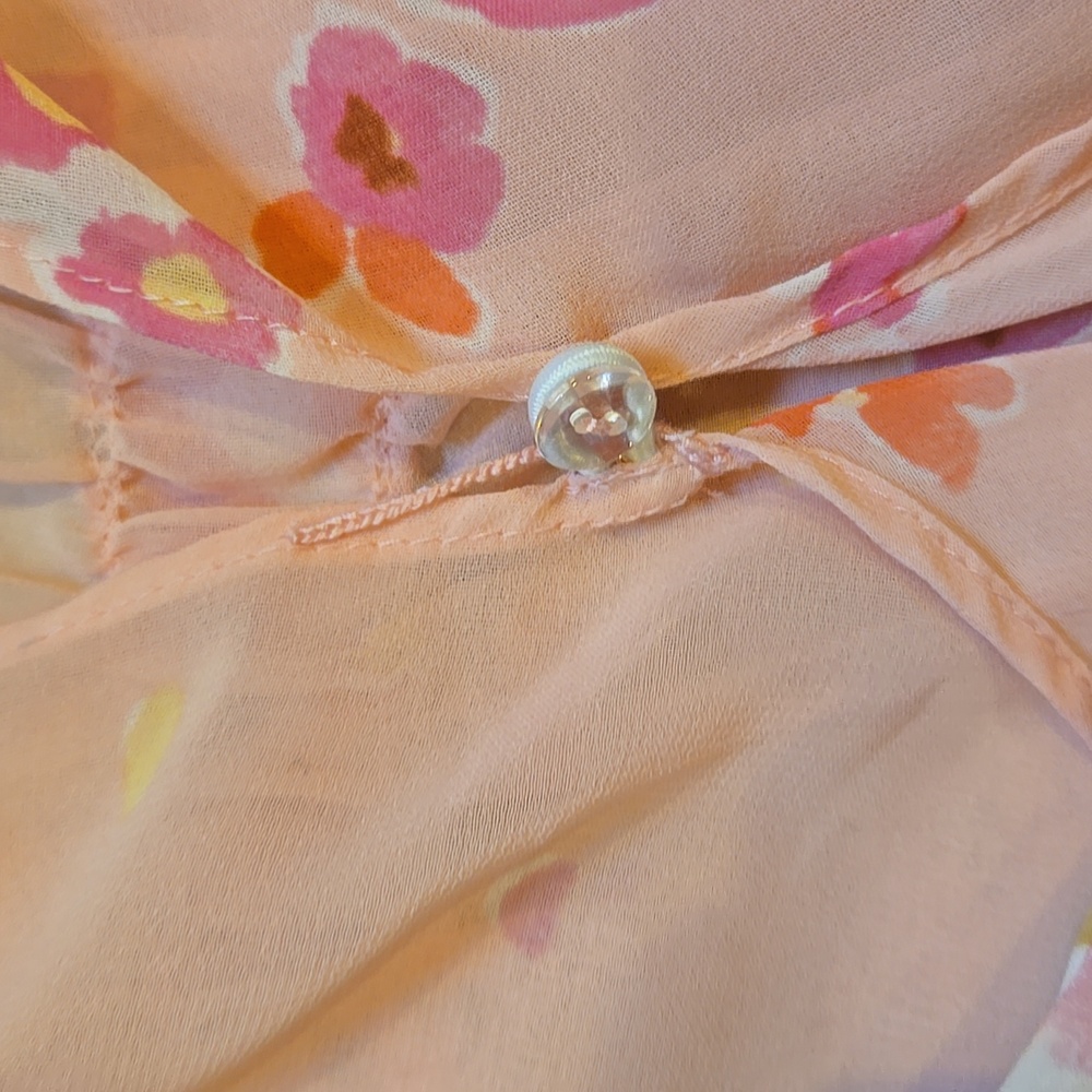Oscar de la Renta Pink Label Sheer Pink Floral Tie Waist Tunic Dress/Robe - Picture 5 of 11